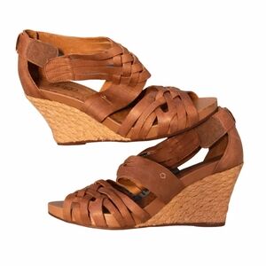 Clarks Indigo Tan Woven Espadrille Wedges Size 9
